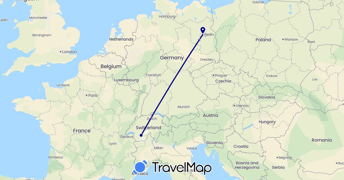 TravelMap itinerary: driving in Switzerland, Germany (Europe)